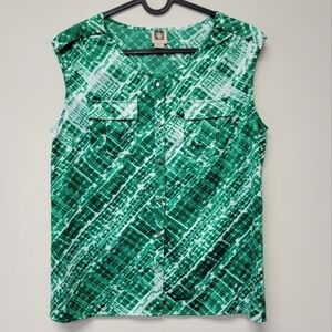 Anne Klein Blouse Green White S